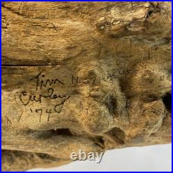 Vintage wood carving folk art Very Large. Tiger Hunting With Prey In Mouth