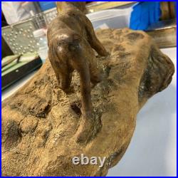 Vintage wood carving folk art Very Large. Tiger Hunting With Prey In Mouth