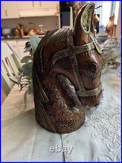 Vintage wood horse head bust statue. 12 High. Hand Carved/ Hand Painted