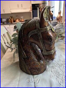 Vintage wood horse head bust statue. 12 High. Hand Carved/ Hand Painted