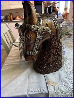 Vintage wood horse head bust statue. 12 High. Hand Carved/ Hand Painted