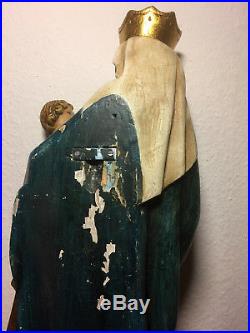 Vintage wooden carving wall madonna Our Lady Mary of the apple & Jesus statue