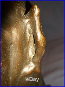 Vintagehideous/creepy/strange/ugly Human//alien Bronze Sculpture On Wood Base