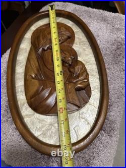 Virgin Mother Mary & Child Jesus Sculpture Vintage Wood Wall Plaque