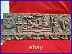 Vishnu Wall Panel Hindu Temple Wooden Vintage Statue Ananthasayanam Sculpture US
