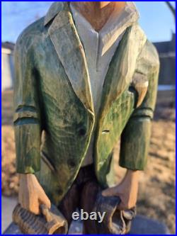 Vtg 16 1/2 Hand Carved Wood Statue Sculpture Drunk German Man Carrying Shoes
