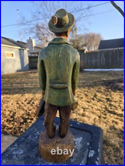 Vtg 16 1/2 Hand Carved Wood Statue Sculpture Drunk German Man Carrying Shoes