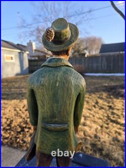 Vtg 16 1/2 Hand Carved Wood Statue Sculpture Drunk German Man Carrying Shoes