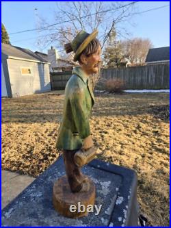 Vtg 16 1/2 Hand Carved Wood Statue Sculpture Drunk German Man Carrying Shoes
