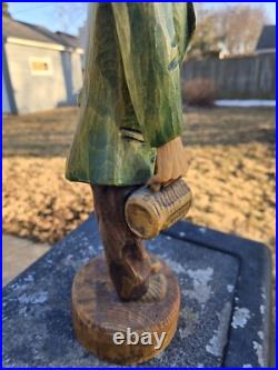 Vtg 16 1/2 Hand Carved Wood Statue Sculpture Drunk German Man Carrying Shoes