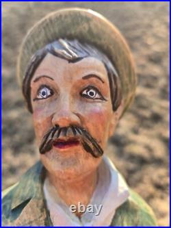 Vtg 16 1/2 Hand Carved Wood Statue Sculpture Drunk German Man Carrying Shoes