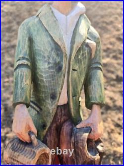 Vtg 16 1/2 Hand Carved Wood Statue Sculpture Drunk German Man Carrying Shoes