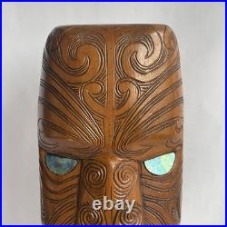 Vtg 17.5 Signed Stuart Pyne NZ Maori Tekoteko Wood Carving Paua Eyes Teko Tiki