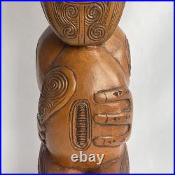 Vtg 17.5 Signed Stuart Pyne NZ Maori Tekoteko Wood Carving Paua Eyes Teko Tiki