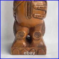 Vtg 17.5 Signed Stuart Pyne NZ Maori Tekoteko Wood Carving Paua Eyes Teko Tiki Vtg 17.5 Signed Stuart Pyne NZ Maori Tekoteko Wood Carving Paua Eyes Teko Tiki
