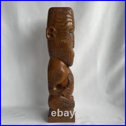 Vtg 17.5 Signed Stuart Pyne NZ Maori Tekoteko Wood Carving Paua Eyes Teko Tiki