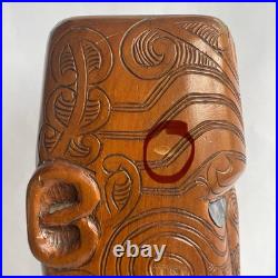 Vtg 17.5 Signed Stuart Pyne NZ Maori Tekoteko Wood Carving Paua Eyes Teko Tiki