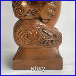 Vtg 17.5 Signed Stuart Pyne NZ Maori Tekoteko Wood Carving Paua Eyes Teko Tiki