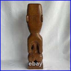 Vtg 17.5 Signed Stuart Pyne NZ Maori Tekoteko Wood Carving Paua Eyes Teko Tiki
