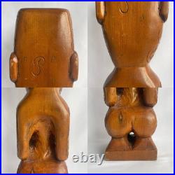 Vtg 17.5 Signed Stuart Pyne NZ Maori Tekoteko Wood Carving Paua Eyes Teko Tiki
