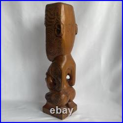 Vtg 17.5 Signed Stuart Pyne NZ Maori Tekoteko Wood Carving Paua Eyes Teko Tiki