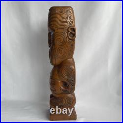 Vtg 17.5 Signed Stuart Pyne NZ Maori Tekoteko Wood Carving Paua Eyes Teko Tiki
