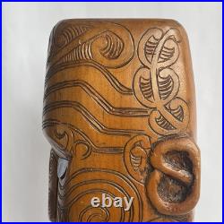 Vtg 17.5 Signed Stuart Pyne NZ Maori Tekoteko Wood Carving Paua Eyes Teko Tiki Vtg 17.5 Signed Stuart Pyne NZ Maori Tekoteko Wood Carving Paua Eyes Teko Tiki