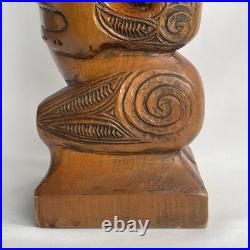 Vtg 17.5 Signed Stuart Pyne NZ Maori Tekoteko Wood Carving Paua Eyes Teko Tiki