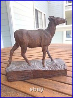 Vtg 1919 Signed Wood Sculpture Deer Moose WWI Trench Folk Art Native American