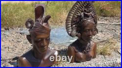 Vtg 1930s Bali Teak Wood Busts 12 Pair Hand-Carved Balinese Sculpture Man Woman Vtg 1930s Bali Teak Wood Busts 12 Pair Hand-Carved Balinese Sculpture Man Woman