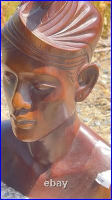 Vtg 1930s Bali Teak Wood Busts 12 Pair Hand-Carved Balinese Sculpture Man Woman