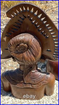 Vtg 1930s Bali Teak Wood Busts 12 Pair Hand-Carved Balinese Sculpture Man Woman