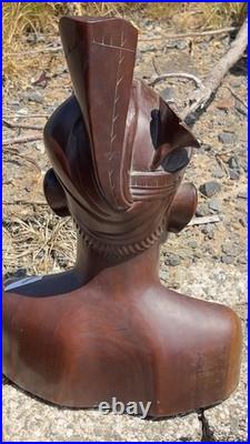 Vtg 1930s Bali Teak Wood Busts 12 Pair Hand-Carved Balinese Sculpture Man Woman