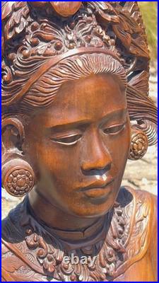 Vtg 1930s Bali Teak Wood Busts 12 Pair Hand-Carved Balinese Sculpture Man Woman