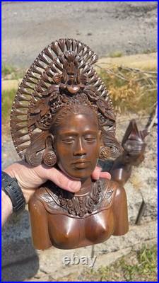 Vtg 1930s Bali Teak Wood Busts 12 Pair Hand-Carved Balinese Sculpture Man Woman