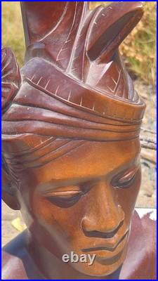 Vtg 1930s Bali Teak Wood Busts 12 Pair Hand-Carved Balinese Sculpture Man Woman