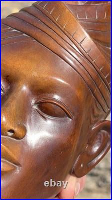 Vtg 1930s Bali Teak Wood Busts 12 Pair Hand-Carved Balinese Sculpture Man Woman