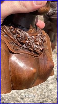 Vtg 1930s Bali Teak Wood Busts 12 Pair Hand-Carved Balinese Sculpture Man Woman
