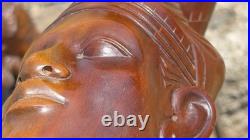 Vtg 1930s Bali Teak Wood Busts 12 Pair Hand-Carved Balinese Sculpture Man Woman