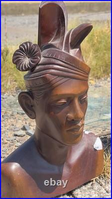 Vtg 1930s Bali Teak Wood Busts 12 Pair Hand-Carved Balinese Sculpture Man Woman