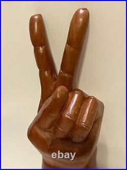 Vtg 1960s Huge 20 Hand Carved Wood Peace Sign 2 Fingers Hippy Icon Sculpture