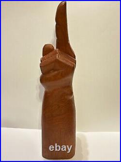 Vtg 1960s Huge 20 Hand Carved Wood Peace Sign 2 Fingers Hippy Icon Sculpture