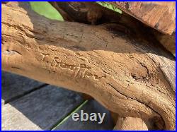 Vtg 1980 Folk Art Wood Whittling Sculpture Man Indian Smoking Pipe NYS Signed