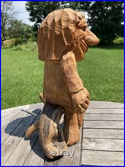 Vtg 1980 Folk Art Wood Whittling Sculpture Man Indian Smoking Pipe NYS Signed