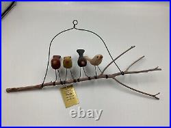 Vtg. 3 Pc. Pholk Folk Art Wood Hand Carved Paint Bird -n- Tree By Maurice Dallas