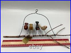 Vtg. 3 Pc. Pholk Folk Art Wood Hand Carved Paint Bird -n- Tree By Maurice Dallas