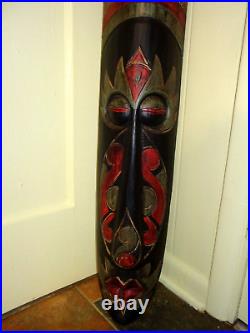 Vtg 59.5 Tall Wood Face Wall Hanging Mask Eclectic Boho Art Deco Tiki Tribal