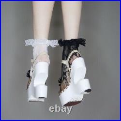 Vtg 60s Womens white disco glam collectable Sabots sculptural platform shoes 6.5