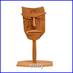 Vtg 90s Studio Craft Abstract Cubist Face Wood Sculpture Signed Hirsch Brothers