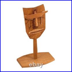 Vtg 90s Studio Craft Abstract Cubist Face Wood Sculpture Signed Hirsch Brothers
